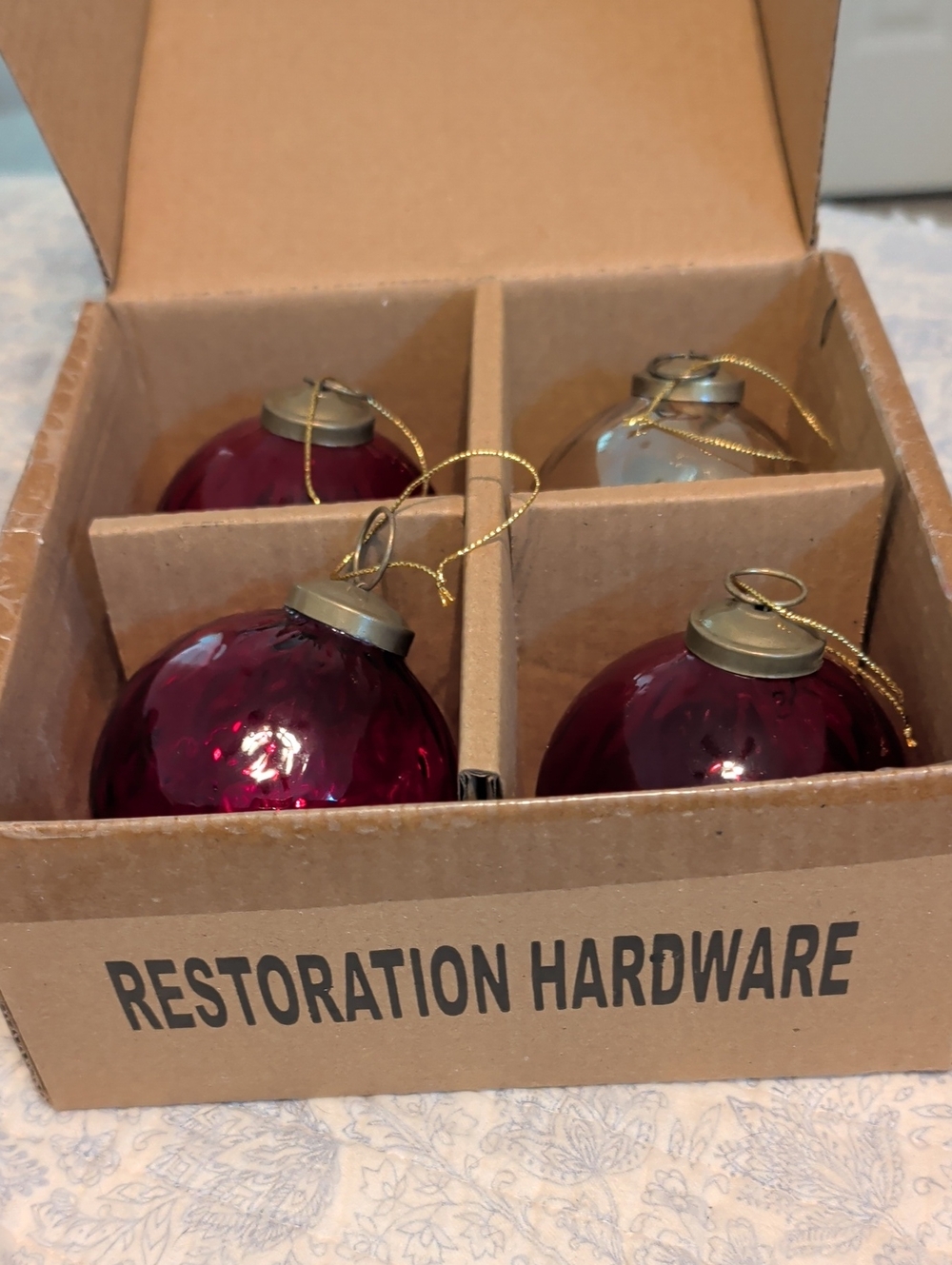 Restoration Hardware Deep Red Glass Holiday Ornaments - Set of 4